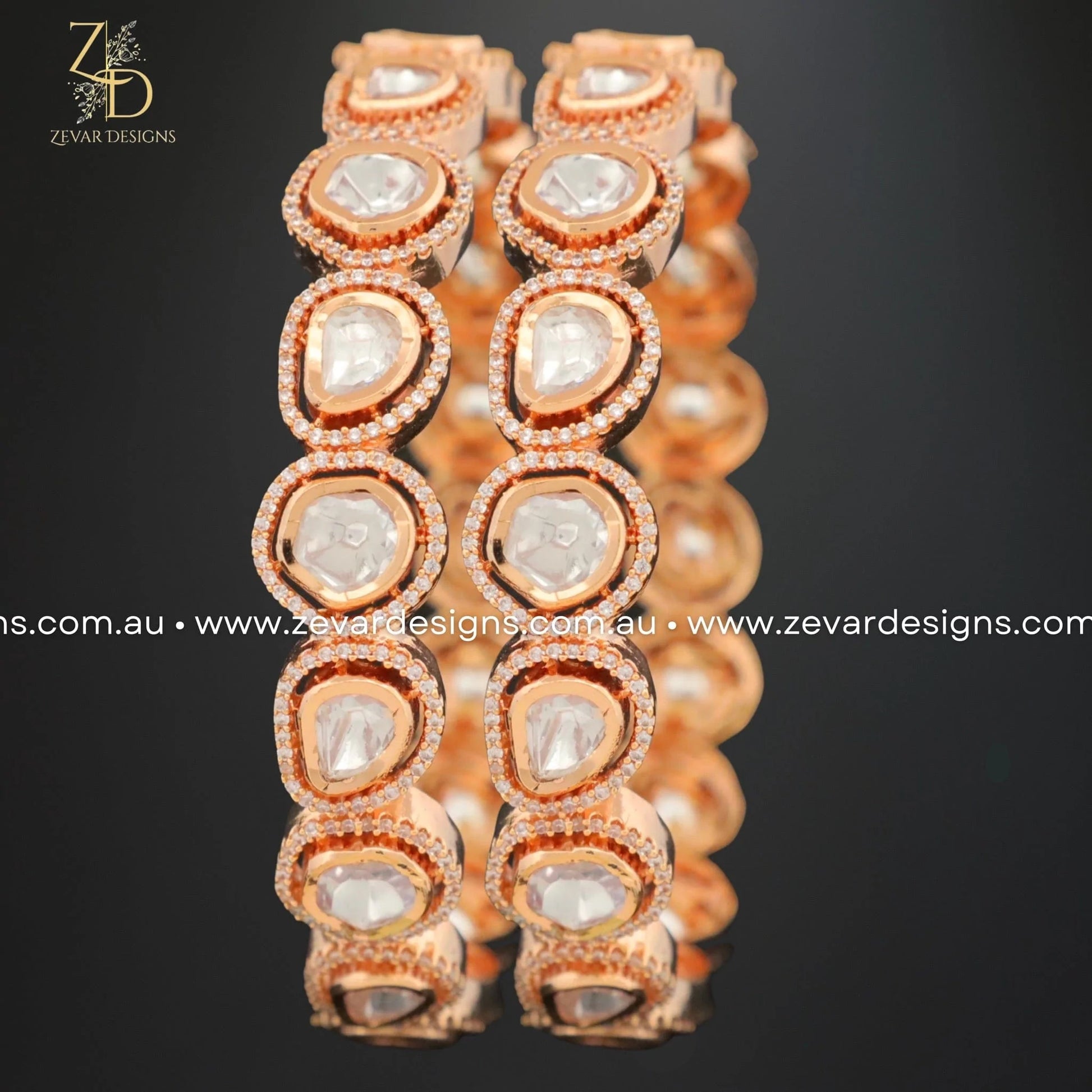 Zevar Designs Kundan Bangles Uncut Kundan Polki with Zirconia/AD- Gold Finish