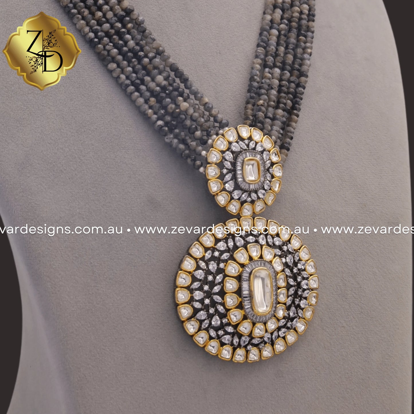 Zevar Designs Long Necklace Sets Victorian Style Kundan Black Finish Long Set