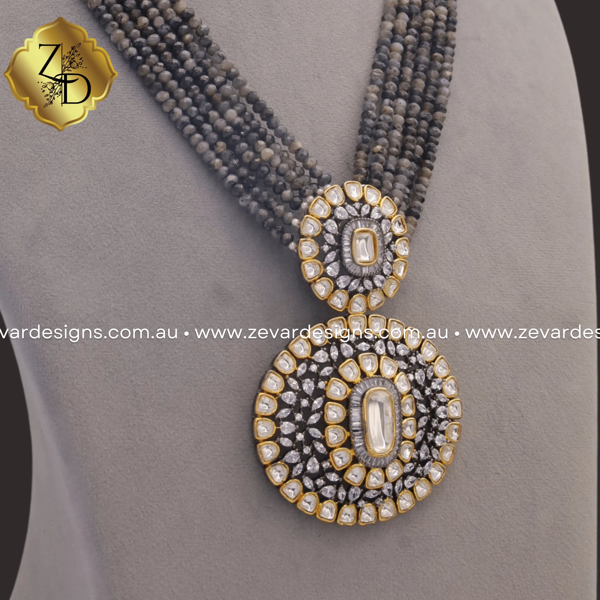 Zevar Designs Long Necklace Sets Victorian Style Kundan Black Finish Long Set