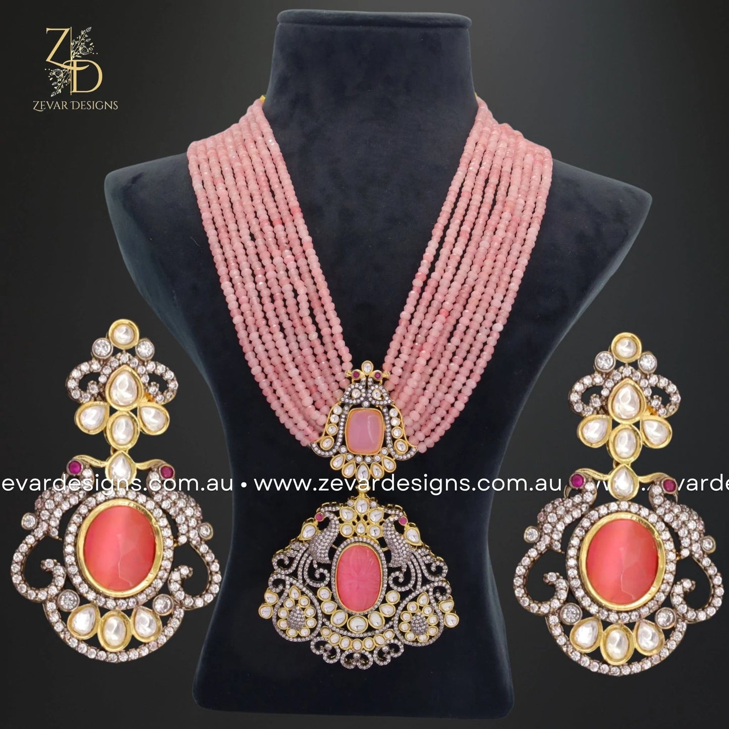 Zevar Designs Long Necklace Sets Victorian Style Long Necklace in Dual Finish  - Pink