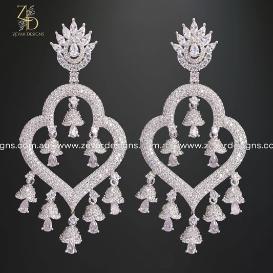 Zevar Designs Indo-Western Earrings Zirconia Earrings in Silver Finish